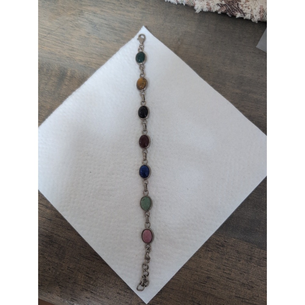 925 Sterling Silver Bracelet‎ Semi Precious Stone Egyptian Beetle